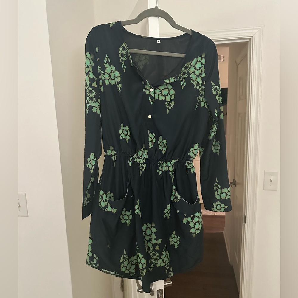 Navy floral long sleeve dress